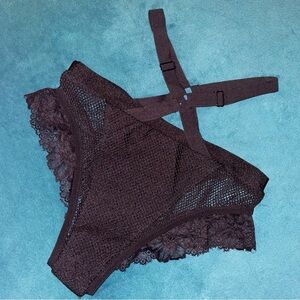 Black Lace Mesh Strappy Women's Rave Bottoms with o ring